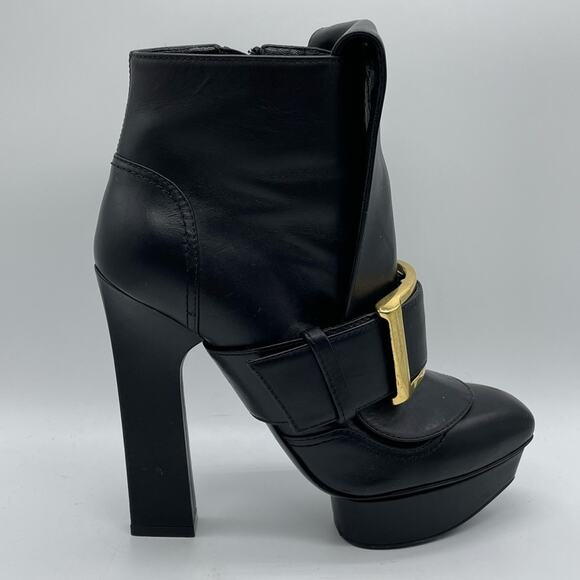 Alexander McQueen Black Leather Block Heel Buckle Ankle Boots Bootie SZ 36.5 6.5 - Picture 7 of 14
